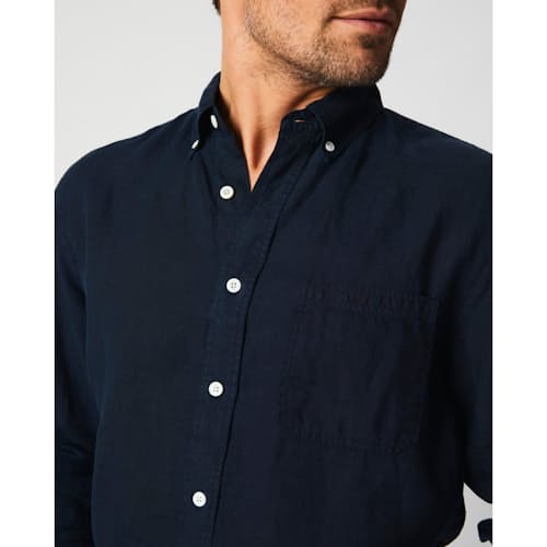 on model image of Tuscumbia Linen Shirt
