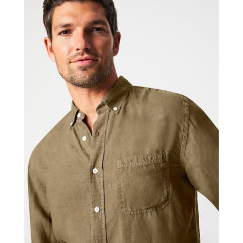 on model image of Tuscumbia Linen Shirt