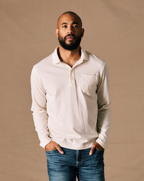 on model image of Pensacola Long Sleeve Polo