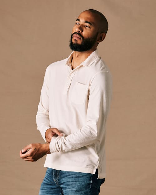 on model image of Pensacola Long Sleeve Polo