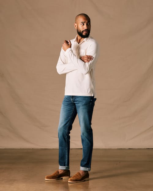 on model image of Pensacola Long Sleeve Polo