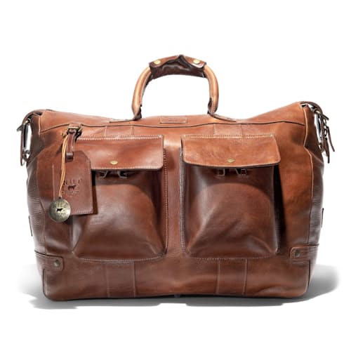 laydown image of Leather Travel Duffel Bag - 48L