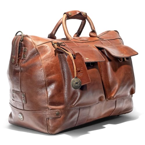 laydown image of Leather Travel Duffel Bag - 48L