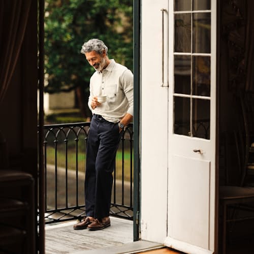 lifestyle image of Vintage Washed Straight Leg Chino Pant