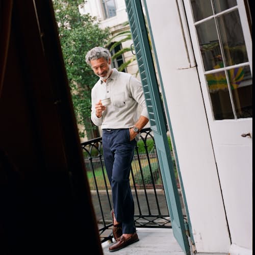 lifestyle image of Vintage Washed Straight Leg Chino Pant