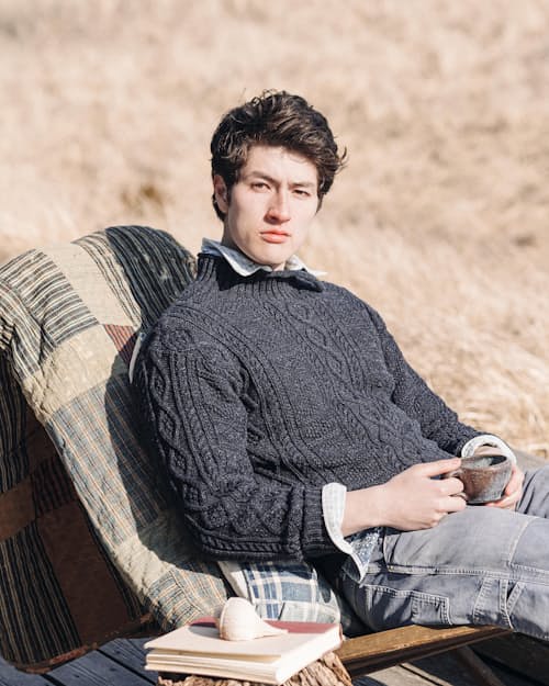 lifestyle image of Cable Knit Mock Sweater