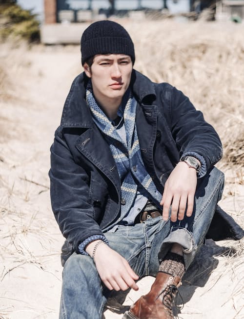 lifestyle image of Jacquard Shawl Cardigan Sweater