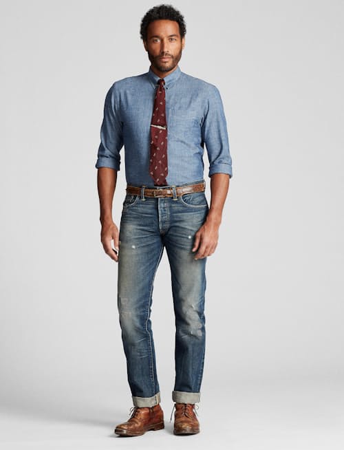 on model image of Slim Fit Chambray Dress Shirt