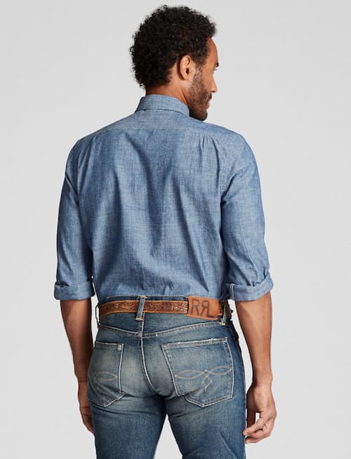on model image of Slim Fit Chambray Dress Shirt