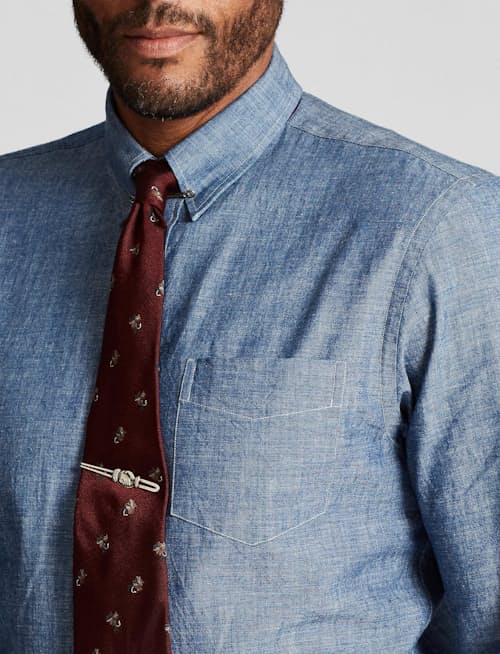 on model image of Slim Fit Chambray Dress Shirt