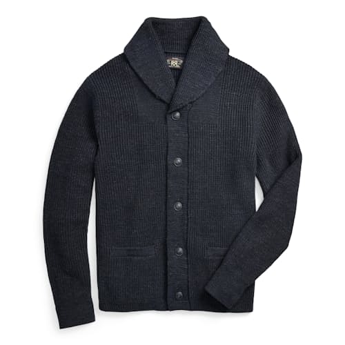 laydown image of Wool Blend Shawl Cardigan Sweater