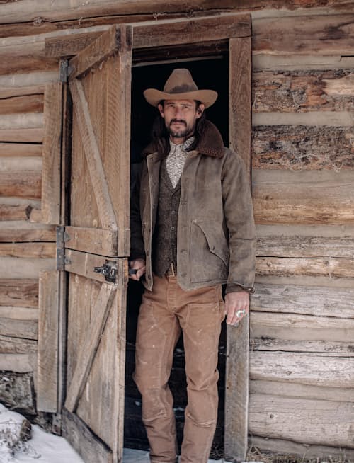 lifestyle image of Halkirk Roughout Denim Jacket