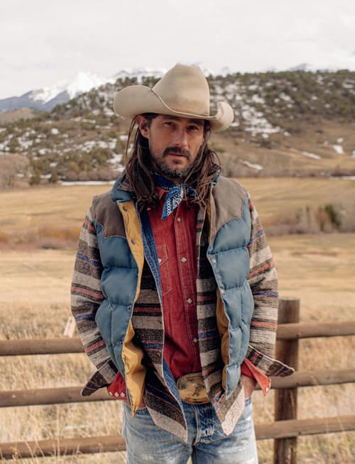 lifestyle image of Stonely Leather Yoke Vest