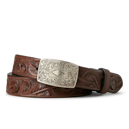 laydown image of Hand-Tooled Embossed Leather Coleman Belt