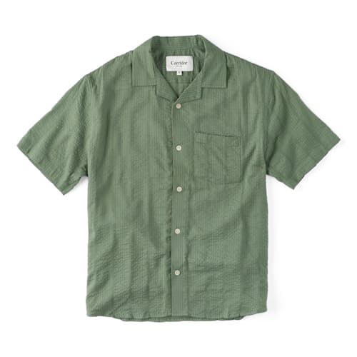 laydown image of Striped Seersucker Camp Shirt