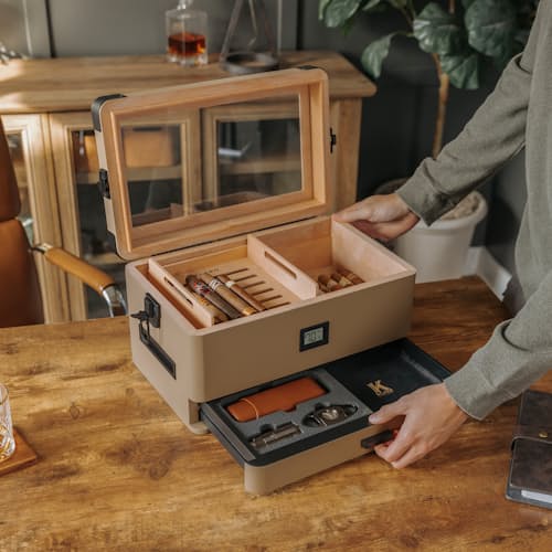 lifestyle image of Military Glass Top Cigar Humidor - Exclusive