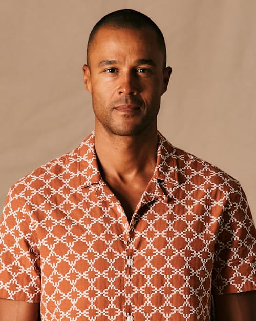 on model image of Dobby Camp Collar Shirt