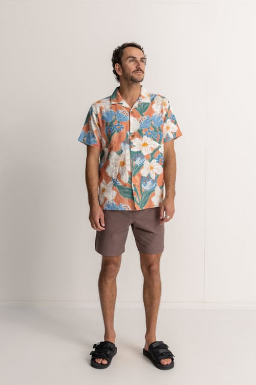 on model image of Lost Orchid Camp Collar Shirt