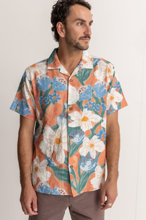 on model image of Lost Orchid Camp Collar Shirt