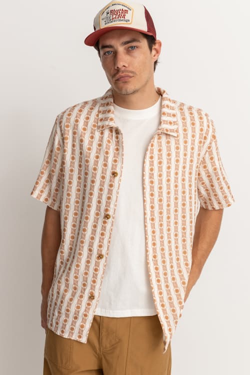 on model image of Tile Stripes Short Sleeve Shirt