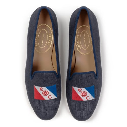 laydown image of Club Shoes in Navy Linen