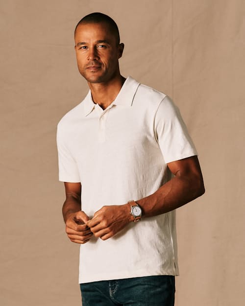 on model image of Cotton Hemp Polo Shirt