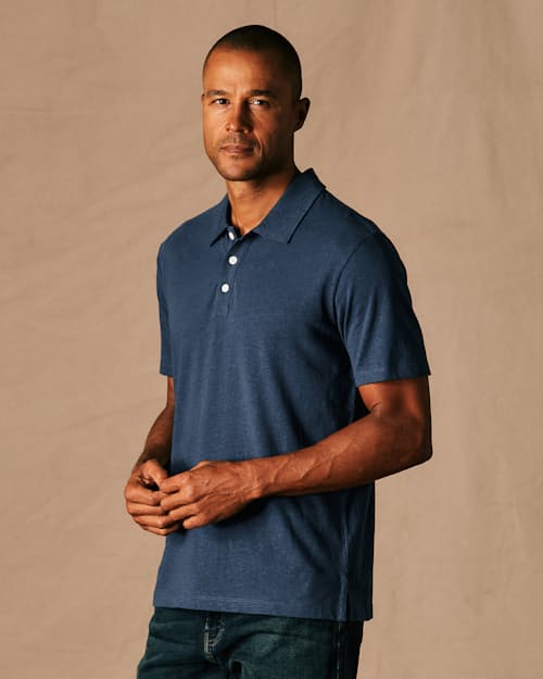 on model image of Cotton Hemp Polo Shirt