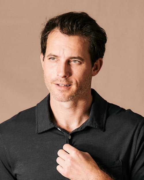 on model image of The Vintage Slub Polo Shirt
