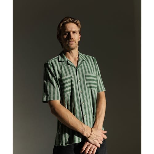 on model image of Jacquard Camp Collar Shirt