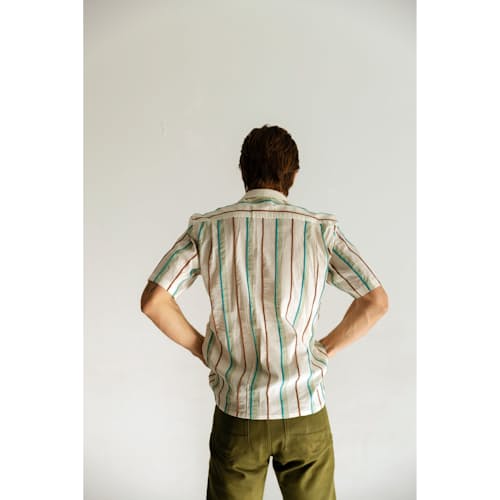 on model image of Striped Pearl Snap Shirt