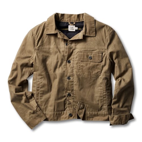 laydown image of Women's Flannel-Lined Waxed Trucker Jacket