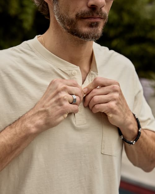 lifestyle image of Slub Jersey Short Sleeve Henley