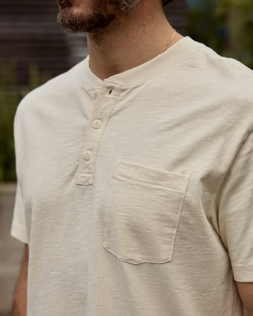 lifestyle image of Slub Jersey Short Sleeve Henley