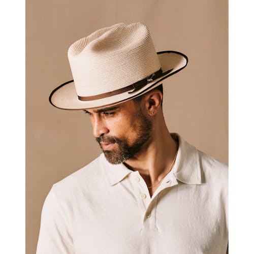 on model image of Open Road Hemp Straw Hat