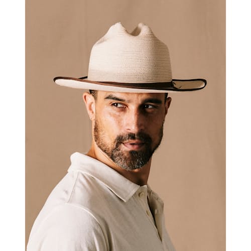 on model image of Open Road Hemp Straw Hat