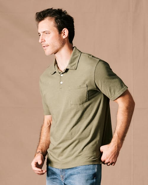 on model image of The Vintage Slub Polo Shirt