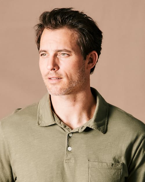 on model image of The Vintage Slub Polo Shirt