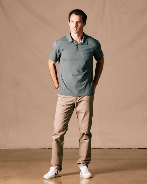 on model image of The Vintage Slub Polo Shirt
