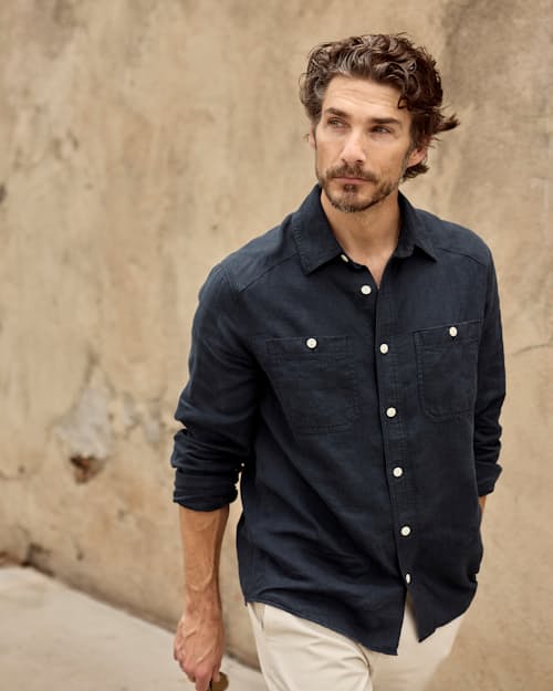 lifestyle image of Crossback Linen Workshirt