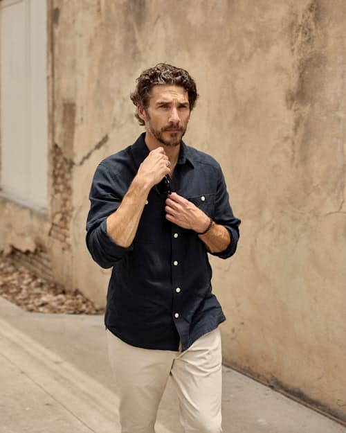 lifestyle image of Crossback Linen Workshirt