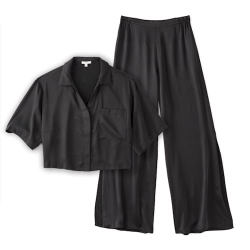 laydown image of Women's Washable Silk High Rise Pant Set