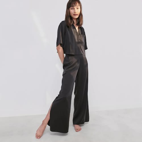 on model image of Women's Washable Silk High Rise Pant Set