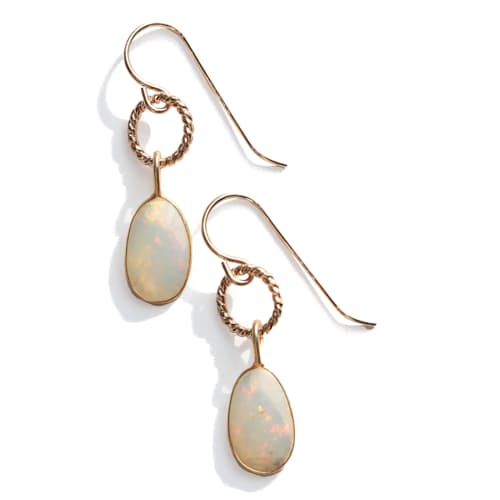 laydown image of Women's White Fire Opal Rose Cut Earrings