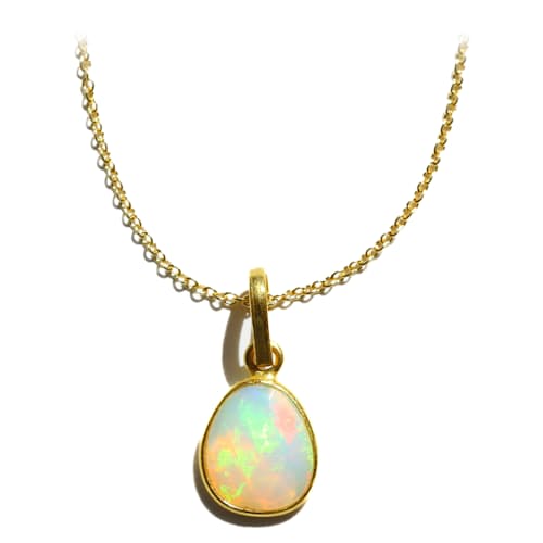 laydown image of Women's White Fire Opal Rose Cut Necklace