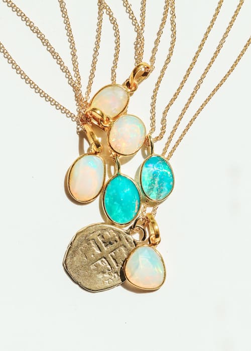 lifestyle image of Women's White Fire Opal Rose Cut Necklace
