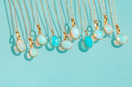 lifestyle image of Women's White Fire Opal Rose Cut Necklace
