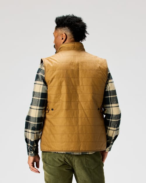 on model image of York Quilted Waxed Vest