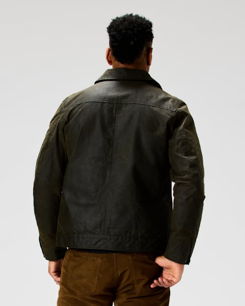on model image of The James Waxed Snap Jacket