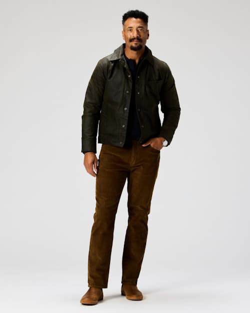 on model image of The James Waxed Snap Jacket