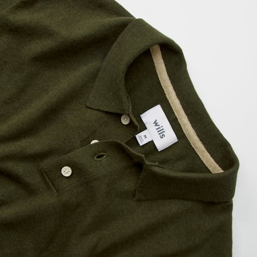 laydown detail image of Fine Ribbed Cotton Cashmere Polo Shirt